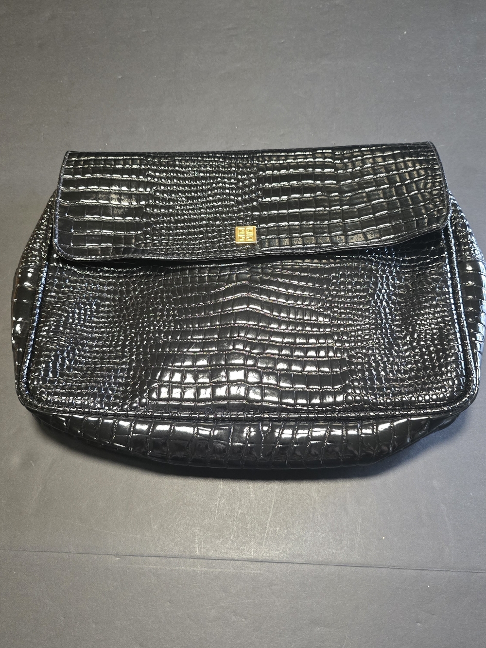 Givenchy Clutch Bag Unisex Medium Black Crocodile Faux Leather Zip Travel
